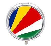 Pilulier De Voyage Portable 3 Compartiments, Glisser Dans Une Poche Ou Un Sac Main Boîte Médicaments Décorative En Métal, Organisateur De Vitamines, Ornée Du Drapeau Des Seychelles Forme Ronde