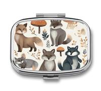 Pilulier de voyage portable à 2 compartiments avec miroir carré en métal pour ranger les médicaments et l'huile de poisson
