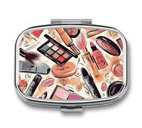 Pilulier de voyage portable à 2 compartiments avec miroir carré en métal pour ranger les médicaments, les vitamines et l'huile de poisson