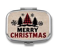 Pilulier de voyage portable à 2 compartiments Motif arbres de Noël