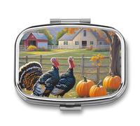 Pilulier de voyage portable à 2 compartiments - Motif feuilles d'automne - Grande capacité - Pilulier quotidien - Organiseur de vitamines - Petite boîte à pilules