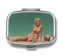 Pilulier de voyage portable à 2 compartiments pour femme blonde vintage