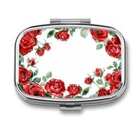 Pilulier de voyage portable à 2 compartiments pour sac à main - Aquarelle rouge rose floral feuilles vertes