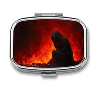 Pilulier de voyage portable à 2 compartiments pour sac à main avec cape sombre et charbon lumineux