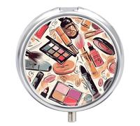 Pilulier de voyage portable à 3 compartiments avec miroir rond en métal pour ranger des vitamines, de l'huile de poisson