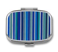 Pilulier de voyage portable avec 2 compartiments à rayures bleues avec miroir - Petit pilulier quotidien décoratif pour vitamines
