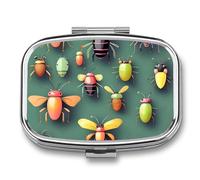 Pilulier de voyage portable avec 2 compartiments - Atlas des insectes - Avec miroir - Petit pilulier quotidien - Organiseur décoratif pour vitamines