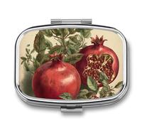 Pilulier de voyage portable avec 2 compartiments - Baies de grenade - Avec miroir - Petit pilulier quotidien - Organisateur décoratif pour vitamines