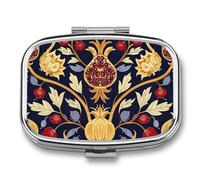 Pilulier de voyage portable avec 2 compartiments dessinés à la main en forme de grenade avec miroir - Petit pilulier quotidien - Organiseur décoratif pour vitamines