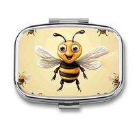 Pilulier de voyage portable avec 2 compartiments en forme d'abeille avec miroir - Petit pilulier quotidien décoratif pour vitamines