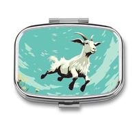 Pilulier de voyage portable avec 2 compartiments en forme de chèvre avec miroir - Petit pilulier quotidien décoratif pour vitamines