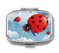Pilulier de voyage portable avec 2 compartiments en forme de coccinelle et nuage avec miroir, petit pilulier quotidien, organisateur de vitamines décoratif