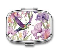 Pilulier de voyage portable avec 2 compartiments en forme de colibris et fleurs avec miroir, petit pilulier quotidien décoratif pour vitamines