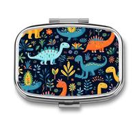 Pilulier de voyage portable avec 2 compartiments en forme de dinosaure vibrant avec miroir - Petit pilulier quotidien décoratif pour vitamines