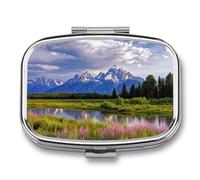 Pilulier de voyage portable avec 2 compartiments Grand Teton National Park avec miroir, petit pilulier quotidien, organisateur décoratif pour vitamines