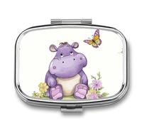 Pilulier de voyage portable avec 2 compartiments papillon et hippopotame avec miroir - Petit pilulier quotidien décoratif pour vitamines