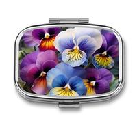 Pilulier de voyage portable avec 2 compartiments - Pensée Perfection - Avec miroir - Petit pilulier quotidien - Organisateur décoratif pour vitamines