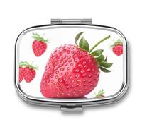 Pilulier de voyage portable avec 2 compartiments - Pilulier à fraise avec miroir - Petit pilulier quotidien décoratif pour vitamines