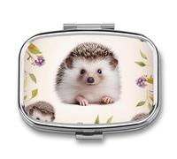 Pilulier de voyage portable avec 2 compartiments pour bébé hérisson mignon avec miroir - Petit pilulier quotidien décoratif pour vitamines