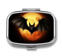 Pilulier de voyage portable avec 2 compartiments pour Halloween, chauve-souris avec miroir, petit pilulier quotidien décoratif pour vitamines