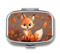 Pilulier de voyage portable avec 2 compartiments - Renard d'automne - Avec miroir - Petit pilulier quotidien - Organiseur décoratif pour vitamines
