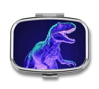 Pilulier de voyage portable avec 2 compartiments - Style dinosaure vert - Avec miroir - Petit pilulier quotidien - Organiseur décoratif pour vitamines