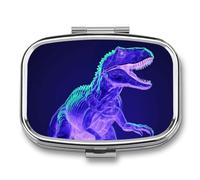 Pilulier de voyage portable avec 2 compartiments - Style dinosaure vert - Avec miroir - Petit pilulier quotidien - Organiseur décoratif pour vitamines