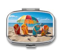 Pilulier de voyage portable avec 2 compartiments - Tongs colorées - Avec miroir - Petit pilulier quotidien - Organiseur décoratif pour vitamines