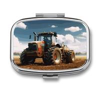 Pilulier de voyage portable avec 2 compartiments - Tracteur agricole fantastique - Avec miroir - Petit pilulier quotidien - Organisateur décoratif pour vitamines