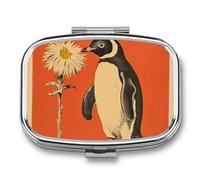 Pilulier de voyage portable avec 2 compartiments, une fleur et un pingouin avec miroir, petit pilulier quotidien, organisateur de vitamines décoratif