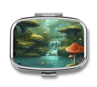 Pilulier de voyage portable avec 2 compartiments vue sur la rivière fantastique - Pilulier avec miroir - Petit pilulier quotidien - Organisateur décoratif pour vitamines