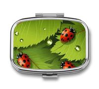 Pilulier de voyage portable avec feuilles et coccinelles - 2 compartiments - Grande capacité - Pilulier quotidien - Organiseur de vitamines - Petit pilulier