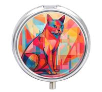 Pilulier de voyage portable avec miroir et miroir - Motif chat - Style moderne du milieu du siècle