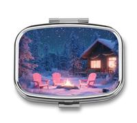Pilulier de voyage portable en bois rose avec 2 compartiments pour la nuit d'hiver et le feu de camp