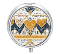 Pilulier de voyage portable en forme de cœur à 3 compartiments avec miroir rond en métal pour ranger les vitamines, l'huile de poisson