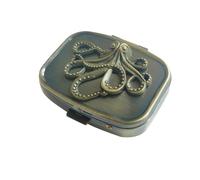 Pilulier de voyage portable rétro bronze - Petit pilulier avec panneau pieuvre pour sac à main ou poche, joli et durable, portable, peut contenir des médicaments vitaminés