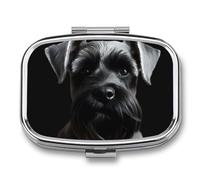 Pilulier de voyage pour chien Schnauzer noir, 2 compartiments, pilulier hebdomadaire avec miroir par jour pour sac à main, poche ou portefeuille