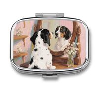 Pilulier de voyage pour chien teckel à 2 compartiments avec miroir pour sac à main, poche ou portefeuille