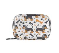 Pilulier de voyage pour chien teckel noir et orange - Boîte à pilules hebdomadaire portable 7 jours pour supplément de vitamines avec fermeture éclair