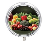 Pilulier de voyage pour fruits et légumes pour sac à main, organiseur de médicaments hebdomadaire avec miroir, 3 compartiments ronds, pilulier portable pour le quotidien