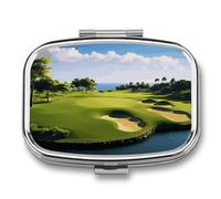 Pilulier de voyage pour parcours de golf - Pilulier hebdomadaire à 2 compartiments avec miroir - Pour sac à main, poche ou portefeuille
