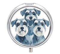 Pilulier de voyage pour trois petits chiens - 3 compartiments - Organisateur de vitamines portable avec miroir - Petit pilulier pour sac à main et poche - Joli récipient quotidien en métal et vitamine