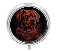 Pilulier de voyage rétro en forme de chien à 3 compartiments - 3 fois par jour - Joli mini pilulier pour sac à main et poche - Boîte à médicaments portable en métal avec miroir - Récipient rond pour