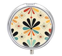 Pilulier de voyage rétro moderne à 3 compartiments avec miroir, pilulier quotidien en métal pour sac à main et poche, petite boîte à médicaments ronde portable