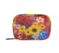 Pilulier de voyage réutilisable avec compartiments détachables, grand format pour sac à main, motif tournesol rouge