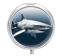 Pilulier de voyage rond 3D en forme de requin avec 23 compartiments en métal pour comprimés et vitamines