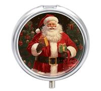 Pilulier de voyage rond à 3 compartiments avec motif Père Noël - Anti-fuite - Léger - Compact - Pour vitamines, suppléments et médicaments