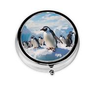 Pilulier de voyage rond à 3 compartiments en forme de pingouins pour poche sac à main portable pour médicaments, foie de morue, huile de foie de morue, pilulier 3 fois par jour