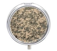 Pilulier de voyage rond à 3 compartiments en métal avec motif camouflage numérique - Petit récipient portable pour médicaments et vitamines - Pour sac à main et poche pour contenir des vitamines et