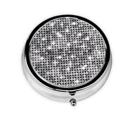 Pilulier de voyage rond à paillettes argentées imprimées - Petit pilulier de poche en métal pour homme et femme - 3 compartiments - Organiseur portable pour sac à main ou poche